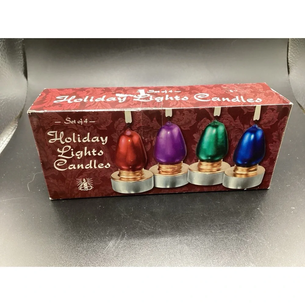 Vtg Set of 4 Holiday Lights Candles Giftco Original Box Blue Red Green Purple‎